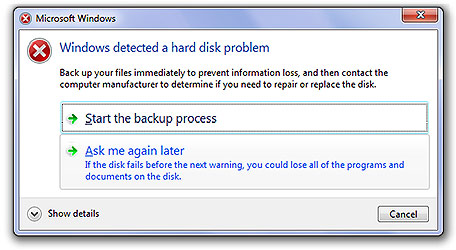 Windows detected a hard disk problem