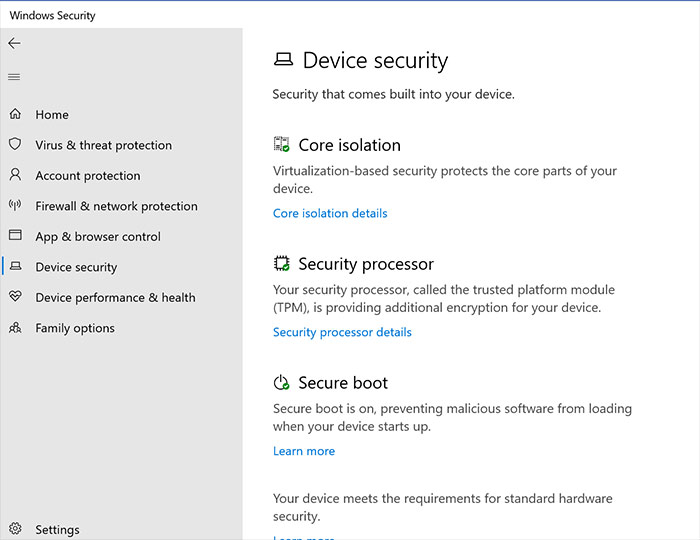Windows 10 Device Security