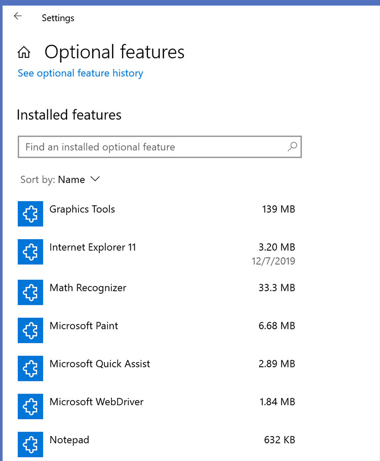 Windows Optional Features